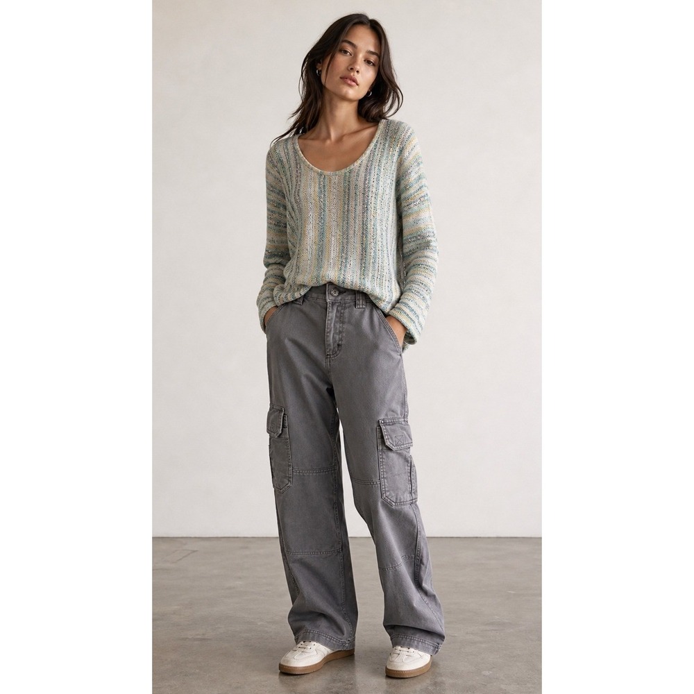 Garage Cargo Pants Women 00 Grey Utility Straight Leg Streetwear Grunge Punk Y2K